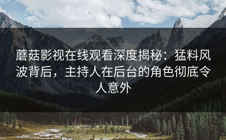 蘑菇影视在线观看深度揭秘：猛料风波背后，主持人在后台的角色彻底令人意外