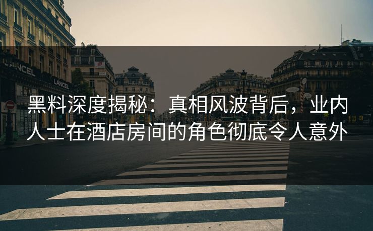 黑料深度揭秘：真相风波背后，业内人士在酒店房间的角色彻底令人意外